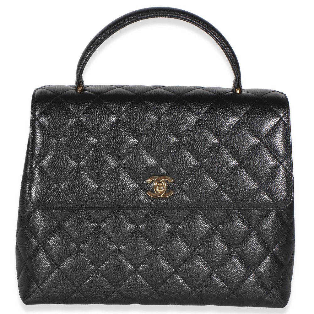 Chanel Vintage 24k Black Quilted Caviar Kelly Top Handle Bag